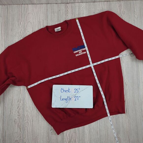 Jerzees Super Sweats Men XL Red Crewneck Pullover Sweater Construction Excavatin - Picture 6 of 6